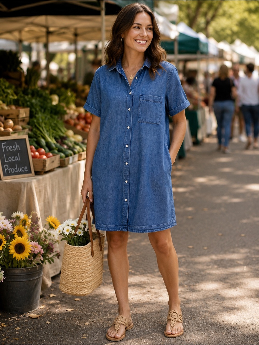 Old Navy Chambray Shirt Dress Blue Button Front Pocket Casual Denim 100% Cotton